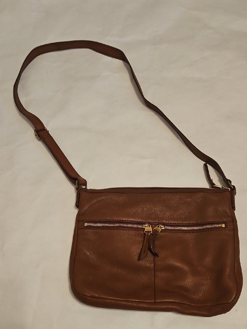 Fossil Brown Leather Crossbody with Front Zip Pocket